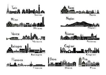 Silhouette sights of 11 cities of Italy