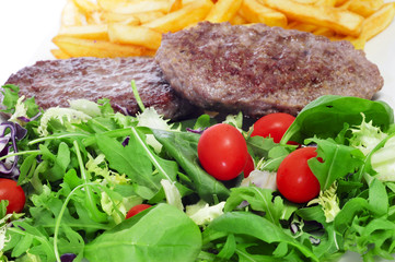 combo platter with salad, burger and french fries