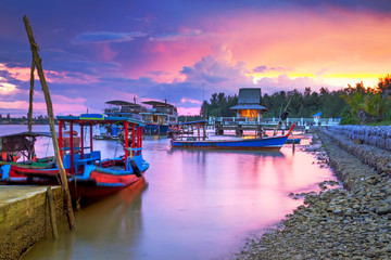 Fototapeta na wymiar Amazing sunset at the harbor of Koh Kho Khao island, Thailand