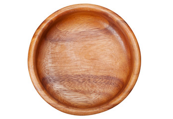 Empty Wooden Bowl, isolated, top view