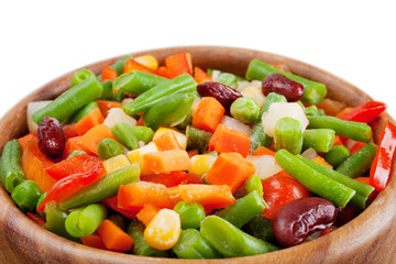 mixed vegetables in wooden bowl