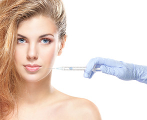 Portrait of young woman with cosmetic injection procedure