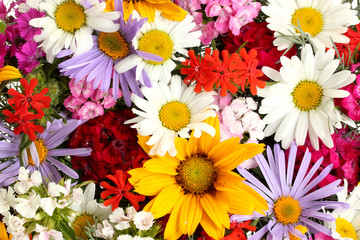 beautiful bouquet of bright  wildflowers, close up