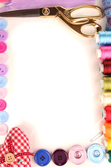 Sewing accessories and fabric close-up