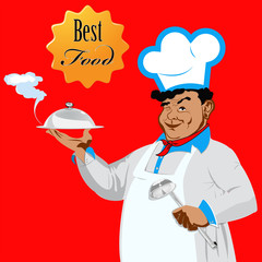 Funny Chef on a red background.Vector