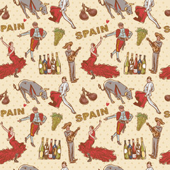 Spain seamless repeating pattern with spanish symbols