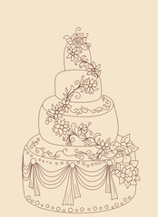 Sweet cake. Vector happy birthday card.