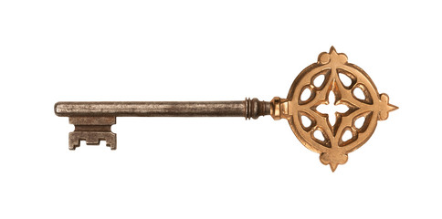 Ornated Golden Skeleton Key With Clipping Path - 49071627