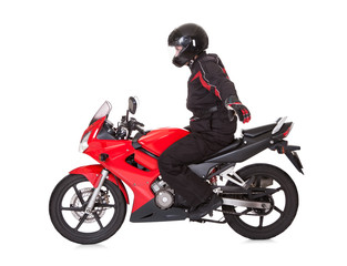 Obraz na płótnie Canvas Biker na stojąco podczas jazdy jego motocykl