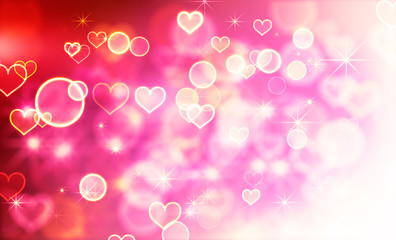 pink shiny hearts and bokeh lights background