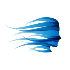 Logo blue girl in the wind   Vector © puckillustrations