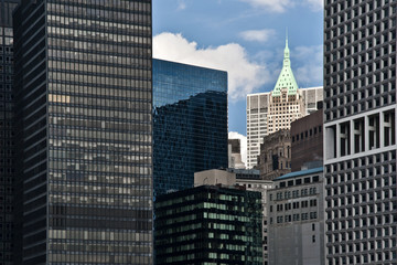 Lower Manhattan Skyline and Skyscrapers on a Clear Blue Sky
