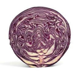 fresh red cabbage on a white background.