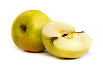 Cross section of green apple, showing pips, and core