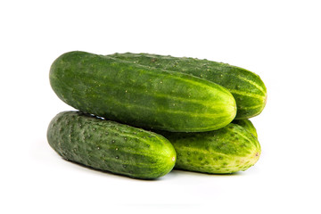 Five Fresh Cucumbers isolated on white
