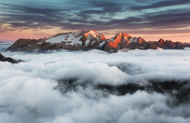 Beautiful spring landscape in the mountains. Sunset - Italy Dolo