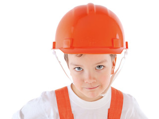 Portrait of boy in orange helmet, insulation