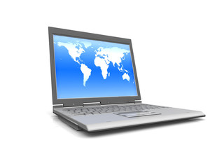 professional Laptop isolated on white background with world map