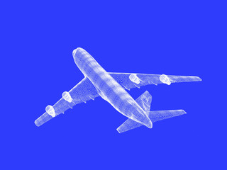 Fototapeta na wymiar model samolotu odrzutowego na niebieskim tle