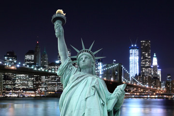 Brooklyn Bridge and The Statue of Liberty at Night - 49080062