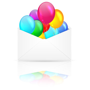 Open envelope with multicolored balloons. Vector illustration. 