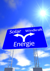 Fototapeta premium Wegweiser mit Solar und Windkraft