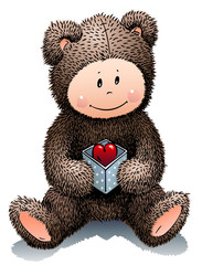 Teddy Bear holds a box with a heart