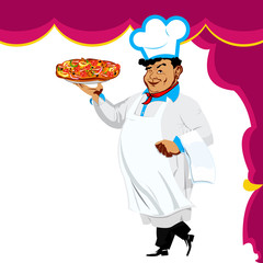 Funny Chef and italian pizza