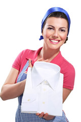 young housewife cleaning - 49085004