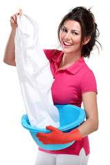 young housewife cleaning - 49085050