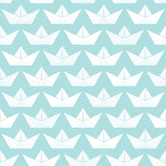 Seamless Pattern White Paperboats Pattern Waves Blue © Jan Engel