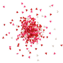 Heart sprinkles in red, pink and white on a pile
