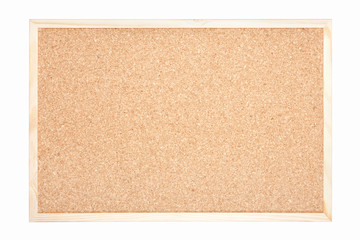 Cork board with wooden frame on white, clipping path included