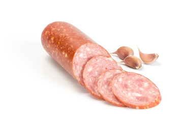 Smoked sausage with sliced ​​pieces