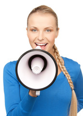 happy woman with megaphone