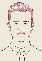 young man with fashionable hair and mustache hand drawn - 49090878