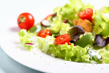 insalata mista con pomodori isolata su piatto