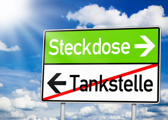 Wegweiser mit Tankstelle und Steckdose