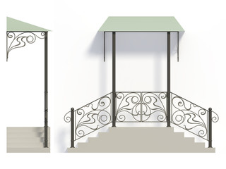 Wrought iron stairs railing and canopy