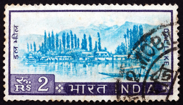 Postage stamp India 1967 View of Dal Lake, Kashmir