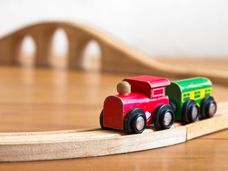 Red and green wooden toy train