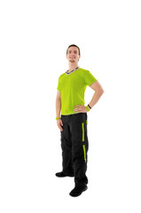 Fototapeta premium Young male fitness instructor on white isolated background