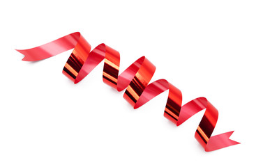 Shiny scarlet ribbon for gift wrapping, isolated on white
