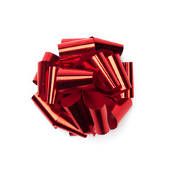 Red satin gift bow, isolated on white