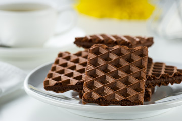 Cookies and coffee on the white table
