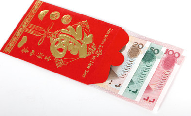 RMB currency in the red packet.