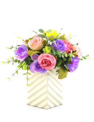Colorful Artificial Flower Arrangement on white background