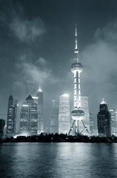 Fototapeta Shanghai skyline at night in black and white