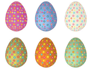 set of Easter painted eggs with flower pattern