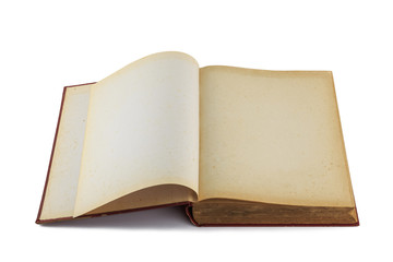 Old book open isolated on white background